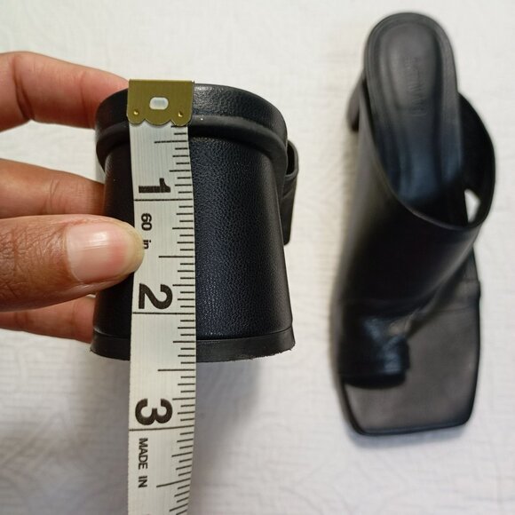 Satinato Sandals Open Black Leather Heeled Toe Slip-On Womens Size 35 EUR 36 - Picture 9 of 9